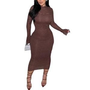 Women's Elegant Bodycon Midi Dress Lace Party Cocktail Wedding Guest Dress, Size S