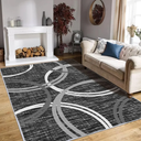Abstract Black White Area Rugs for Living Room, 4x6 Feet Soft Faux Wool Carpet with Modern Circles Line Design for Bedroom, Machine Washable Non-Slip Wool Rugs 4'x6'