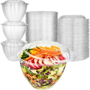 Stock Your Home Plastic Bowls with Lids (50 Count) 48 Oz. Disposable To-Go Containers Large Airtight Bowls for Dinner or On-the-Go Meals