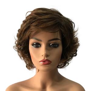Wiginway Curly Wavy Wig Synthetic Hairpiece for Women Natural Style Medium Golden Brown Full Wigs 8 Inch (#2-30 Light Brown)