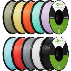 Soleyin PLA Filament 1.75mm 10 Pack 10KG, 3D Printer Filament 1kg Spool Each, Neatly Wound & Tangle-Free, High-Speed Printing, 0.02mm Accuracy, Strong Adhesion, 10 Colors Pack for FDM Printers