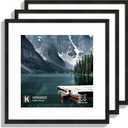 Hongkee 16x16 Square Frame Set of 3 - Display 12x12 Photo with Mat or 16 x 16 Poster without Mat, Wall Mounting Horizontal and Vertical, Black