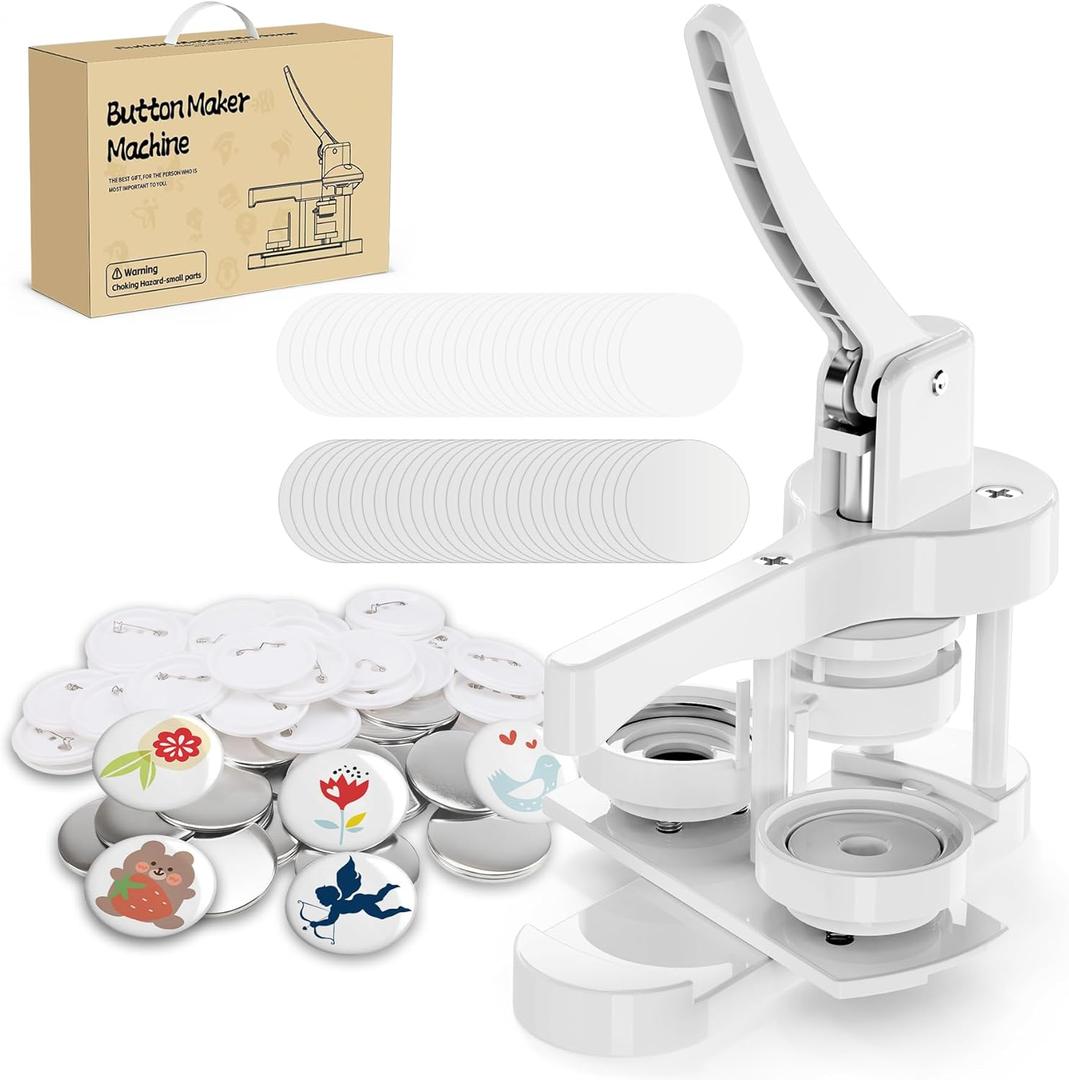 Button Maker Machine 58mm, Easy DIY Pin Maker Machine, No Setup Button Maker for Kids Crafts, Parties, School Projects & Beginners (white)