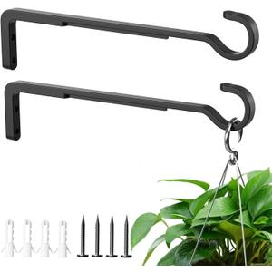 10 Inch 2 Pack Black Heavy Duty Outdoor Plant Hangers for Hanging Baskets, Iron Hanging Plant Brackets for Hanging Plants Outside, Metal Plant Hooks Plant Wall Hooks for Hanging Lantern, Bird Feeder