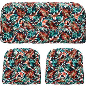 3 Pcs Wicker Chair Outdoor Cushion for Furniture, 1 Loveseat Seat and 2 U-Shape Cushion for Patio Furniture(Tropical Leaves)