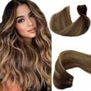 Sew in Weft Hair Extensions Human Medium Brown with Caramel Blonde Highlights Real Hand Tied Wefts Weave Bundles 12'' 80G