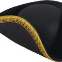 Spooktacular Creations Black Pirate Hat, Colonial Tricorn Hat with Gold Trimming for Adults, Halloween Renaissance Costume Accessory for Revolutionary War RolePlay Party