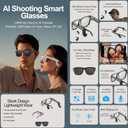 AI Smart Glasses – 1080P Camera with EIS, AI Voice Control, Bluetooth 5.4 Audio, Real-Time Translation, IP65 Waterproof, 260mAh Battery, Open-Ear Directional Sound, Lightweight for Outdoor & Daily Use