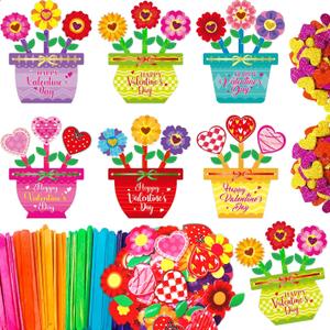 Fancy Land 24 Set Valentines Day Crafts for Kids Foam Flower Pot Valentine's Day Gifts Decorations School Classroom Activity