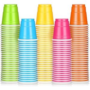 Roshtia 100 Pack 2 oz Christmas Plastic Shot Cups, Mini Disposable Shot Glasses 2 oz Party Cups for Wedding Christmas Winter Party, Beer Taste Serving, Snacks(Multi Colors)