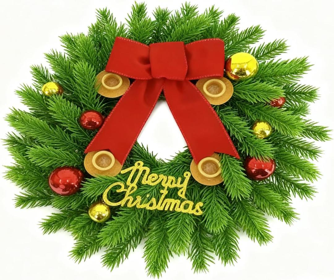 Candlestick Wreath, Christmas Advent Center Decoration, 20 inch Candlestick Green Wreath Decoration, Suitable for Indoor Home and Church Dining Tables