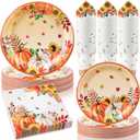 Jenaai 200 Pcs Thanksgiving Tableware Set Serve for 50 Guests Disposable 9" Dinner Plates 7" Dessert Plates Paper Cups and Napkins Dinnerware Set for Thanksgiving Day Fall Autumn Party Supplies