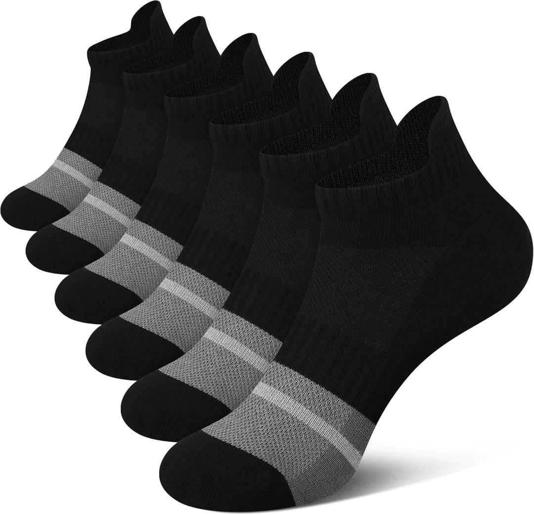 Gonii Women's Ultra-Thin Lightweight No-Show Ankle Socks - Seamless Toe Design, Non-Slip Arch Band (6 Pairs) for Running (Black, L)