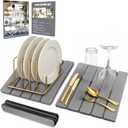 Large Foldable Stone Dish Drying Mat  Diatomaceous Earth, 2 Pack (12"x16" Each) or 24"x16" Combined  Fast Dry, Anti-Slip Pad, Sanding Tool & Instruction Manual for Kitchen and Bathroom, Dark Gray