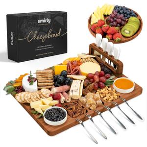 SMIRLY Charcuterie Boards Set - Large Bamboo Cheese Board Set - House Warming Gifts New Home, Wedding Gift for Couple, Bridal Shower Gift, Birthday Gifts for Women