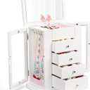 Emfogo Jewelry Box for Girls, Musical Jewelry Box with Spinning Dancer Gifts for Little Girls Christmas New Year Birthday Children's Day, 5 Layer Large Wooden Kids Music Jewelry Organizer Box (White)