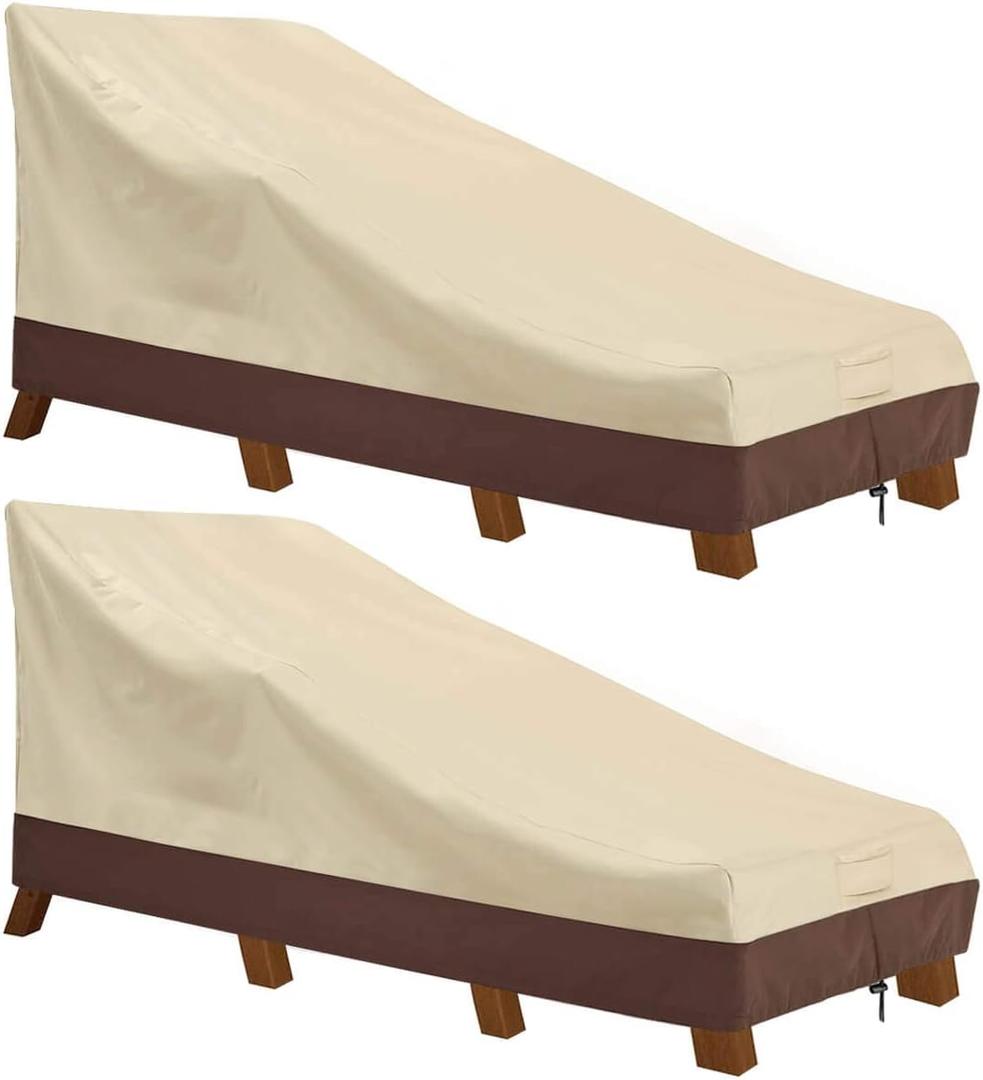 Vailge Waterproof Patio Chaise Lounge Cover, 600D Heavy Duty Outdoor Lounge Chair Covers,UV Resistant Patio Furniture Covers,2 Pack-Large ,Beige & Brown