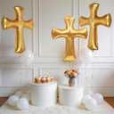 Jumbo Gold 43 Inch Cross Shape Religious Foil Balloon, 3 Pack Bless First Holy Communion Christening Baptism Balloons For Baby Shower Easter Wedding Christmas Memorial Party Decoration Supplies, Large
