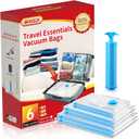 Brodi Travel Vacuum Bags with Pump - Compression Bags for Travel,Vacuum Storage Bags for Space Saver & Travel Essentials,Vacuum Seal Bags for Clothing,Travel Vacuum Bags for Luggage(6 Combo Pack)