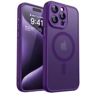 CANSHN Magnetic Compatible with iPhone 15 Pro Max Case, Upgraded [Full Camera Protection] [Compatible with Magsafe] [Translucent Matte] Shockproof Protective Phone Case Cover 6.7 Inch - Deep Purple