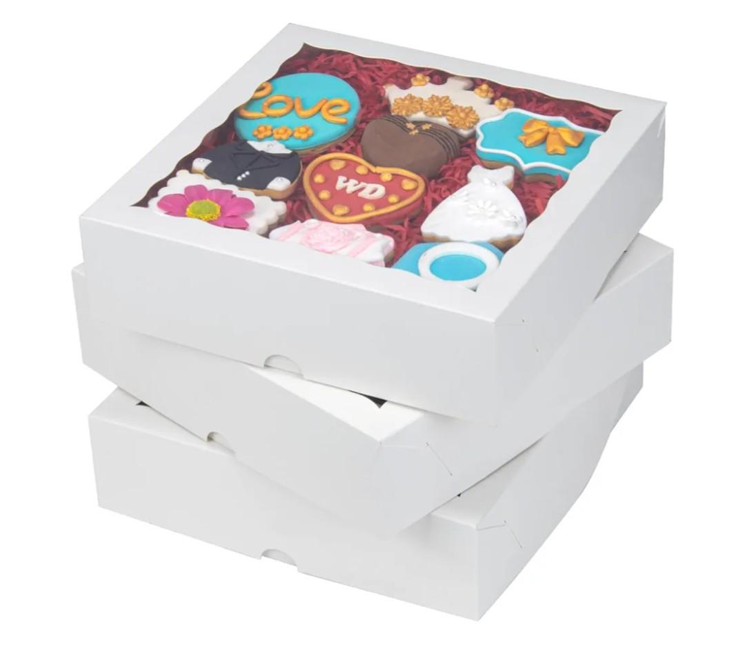 RomanticBaking 15pcs 8x8x2 Inches Bakery Boxes with Window Cookies Boxes Chocolate Covered Strawberries Box Bakery Treat Box Packaging for Cakesickle Pie Chocolate Truffle Easter