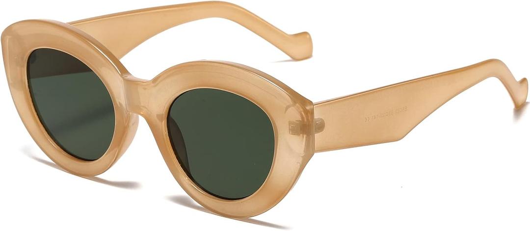 AIEYEZO Oversized Cat Eye Sunglasses for Women Cute Oval Thick Frame Cateye Sun Glasses Chic Retro Style Shades (Light Orange)