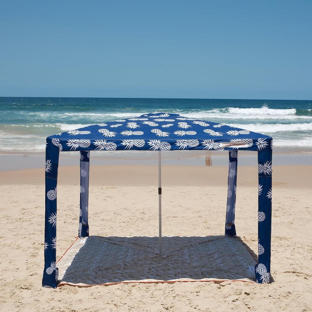 CoolCabana Beach Shade Tent - Easy Setup, UPF 50+ Protection, Large & Medium Sizes, Compact & Wind Resistant - Beach Cabana for The Whole Family - Pineapples, Medium