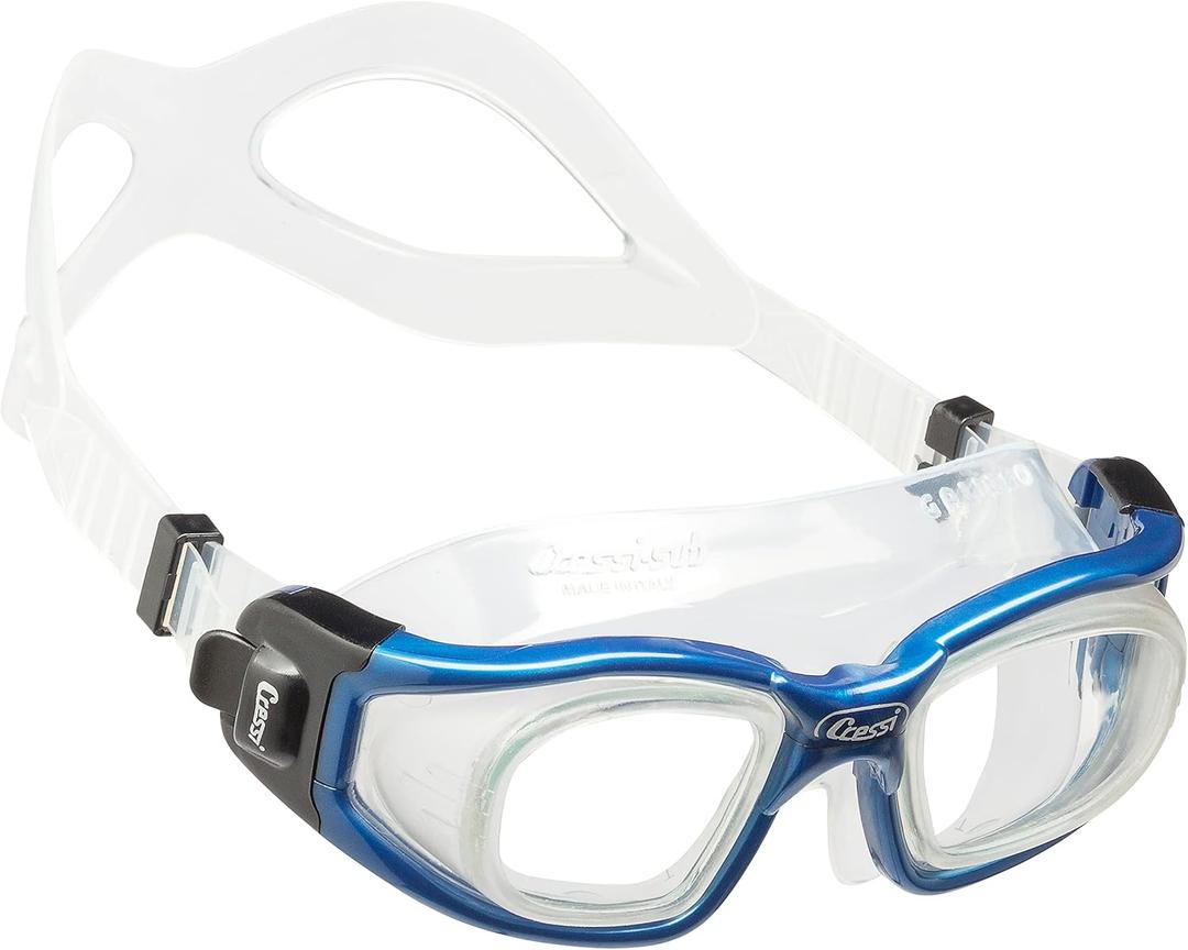 Cressi Adult Swim Goggles with Tempered Glass Lenses and No Distortion- Galileo: Made in Italy (Clear/Blue)