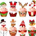 128 Pieces Christmas Cupcake Toppers Wrappers Party Supplies Favors - Snowman Santa Claus Reindeer Elf Gnome Gingerbread