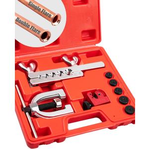 Brake Line Double & Single Flaring Tool Kit with Tubing Cutter, Brake Line Repair Kit for Copper, Aluminum, Brake Line and Brass Tubing, Flare Tool kit Includes 5 Adapters, 45 Degrees