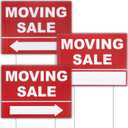 3 Pack Moving Sale Sign Kit 12 x 16 Inch Double Sided Yard Sale Signs with Stakes Corrugated Plastic Estate Sale Signs with Directional Arrows for Real Estate Agents Supplies (Red)