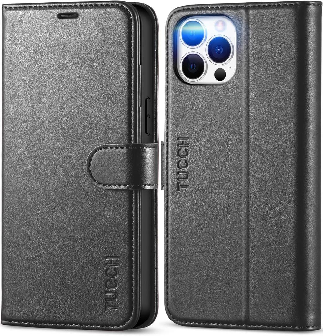 TUCCH Wallet Case Compatible with iPhone 12 Pro Max 5G 6.7", PU Leather Card Slot Kickstand [Protective TPU Interior Case], RFID Blocking Magnetic Flip Cover for iPhone 12 Pro Max 6.7", Black
