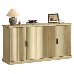 VASAGLE MAXE Collection - Buffet Cabinet, Fluted Console Cabinet, Sideboard with Adjustable Shelves, Mid Century Modern Buffet Table, 15.8 x 58.3 x 31.5 Inches, Oak Beige UBBK382Y01S