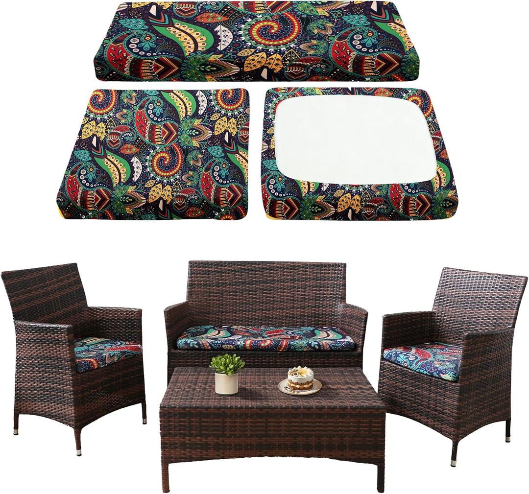 Waterproof 3-Piece Patio Sofa Cushion Cover Set - Replacement Covers for Outdoor Wicker Furniture, Bench & Seat Cushions (Rococo)