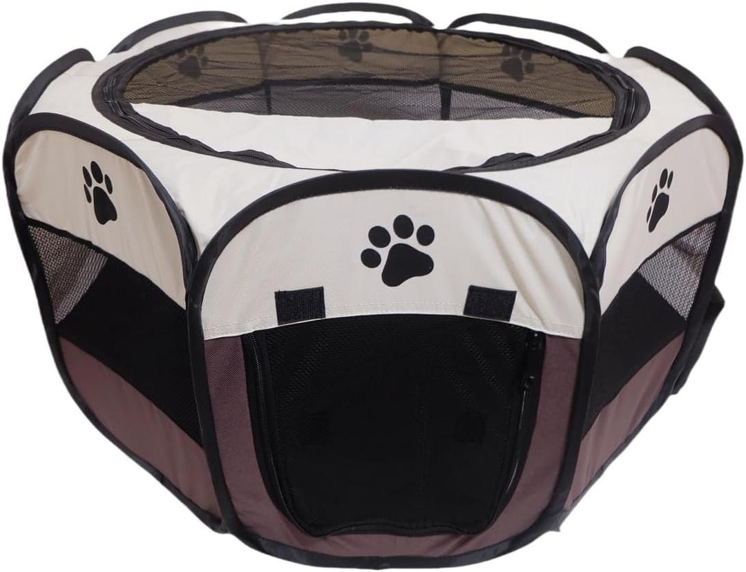 Portable Pet Playpen,Foldable Dog Playpen for Dogs and Cats,Rabbits,Pet Exercise Pet Tents Indoor Outdoor Use (S(28.7" x 28.7" x 16"), Brown)