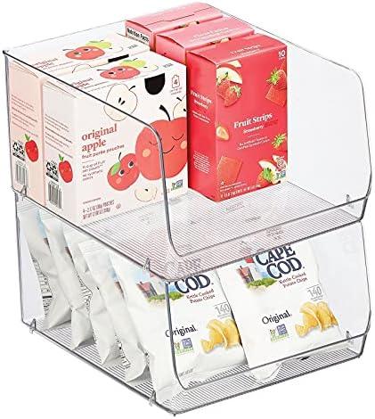 mDesign Wide Stackable Plastic Food Storage Organizer Bin Basket with Open Front for Household Kitchen Cabinets, Pantry, Offices, Closets, Bedrooms, Bathrooms - 10.2" Wide, 2 Pack - Clear