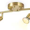 JQiRe LED 4 Light Track Lighting Kit,Gold 4 Way Ceiling Spot Lights,Flexibly Rotatable Light Heads,Foldable Track Light Fixtures,Included 4 x LED GU10 Bulb (4W 400LM Warm White 2700K)