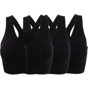 Women's Zipper Front Closure Sports Bra Racerback Yoga Bras (X-Large, 3 Pack Black)