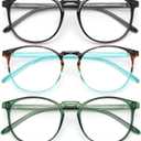 IBOANN Chic & Comfy Blue Light Glasses for Women - 3-Pack Round Frames, Screen-Ready Style with UV Protection Coating (C8 Light Black & Iris Blue Tortoise &Ivy Green)