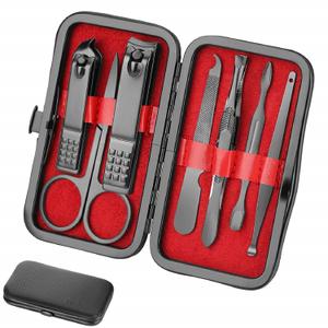 Manicure set Men Personal Care Tools Accessories Finger and Toe Nail Clippers Set Professional Manicure Pedicure Kit With Travel Case Nail Grooming Kit Gifts for Men Women Father Mother (Black and Red)