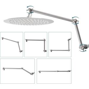 iFealClear All Metal 16" Shower Head Extension Arm, Solid Brass Shower Head Extender Adjustable Height Angle, G1/2 Universal Connection Stainless Steel Rain Showerhead Pipe, Lock Joint, Brushed Nickel