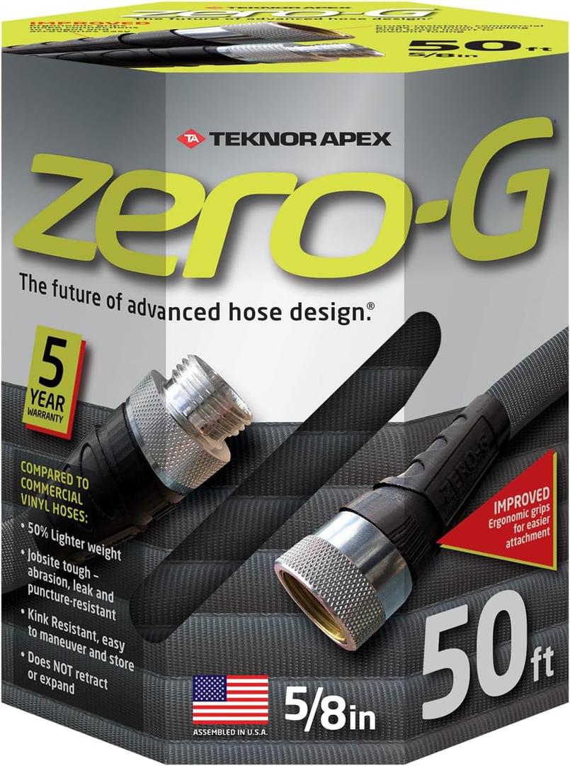 5/8" x 50ft zero-G Lightweight Garden Hose, Kink Free Garden Hose, Teknor Apex Water Hose