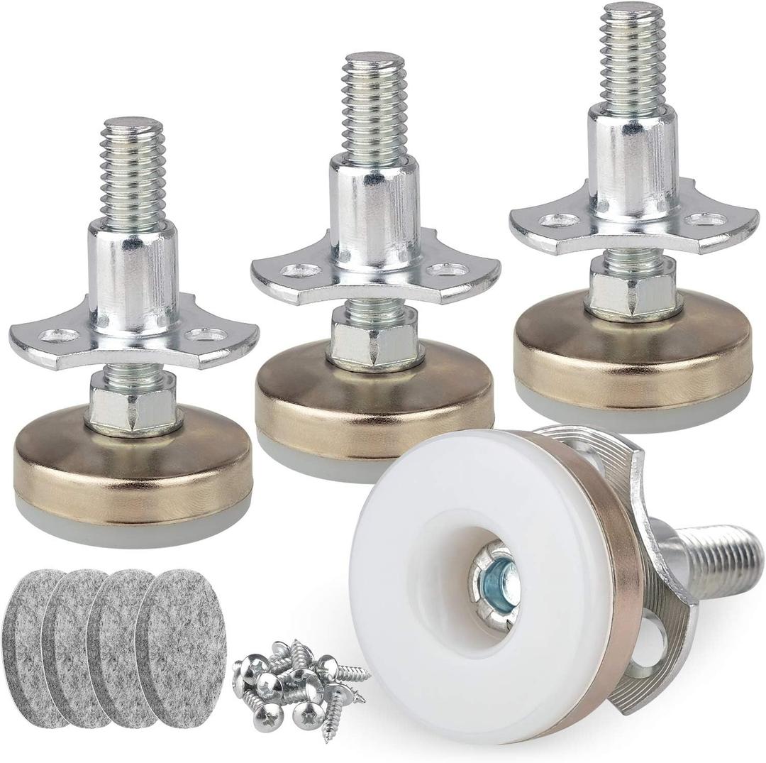 Heavy Duty Furniture Leveling Feet Adjustable Furniture Leg Levelers for Tables Chairs Cabinets Sofa Raiser, Support 1320LBs, T- Nut Kit 3/8-16 Thread, Large Base,w/ 4 Felt Pads,12 Screws (4 Pack) (White-4p)
