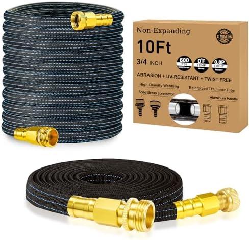 10FT Lightweight Garden Hose,Flexible Water Hose with Solid Brass Head,Kink-Free,Collapsible Hose,High Pressure Flat Water Hose for RV,Boat,Car Wash,Garden,Yard,Camper,Outdoor (BlueBlack, 10 feet)