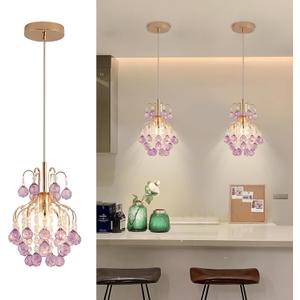 Elegant Mini Chandelier Crystal Pendant Light,Purple (Flush Mount Type)