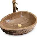Unique Natural River Stone Sink For Personalized Bathrooms With Irregular Oval Yellow Flecks - Handcrafted Sink In Rustic Farmhouse Style (Medium: Approximately 15-19 in), Medium: 15-19 ‘L x 13-14 “W x 5-6 ”H