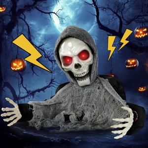 Halloween Animatronics Decoration Scary Skeleton Ghost Light-Up Eyes Sound & Activated Sensor Outdoor and Indoor Animated Decor Props for Garden Yard Lawn