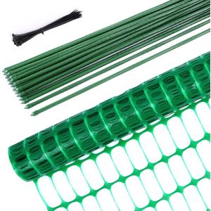 Ohuhu Plastic Snow Fence Set, 3.4FTx100FT Garden Fence Roll with 25-Pack 4FT Stakes Temporary Safety Netting, Reusable Fencing Poultry Fences for Deer Chicken Dog Yard (Green)