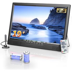 NORTHING 19 Inch Portable TV for Indoor Outdoor,Full HD 1080P Portable TV for Camping, 8000mAH Built-in Power Operated TV, Antenna/HDMI/USB/AV Input, Small T V for Kitchen Patio Camping RV Boat Car