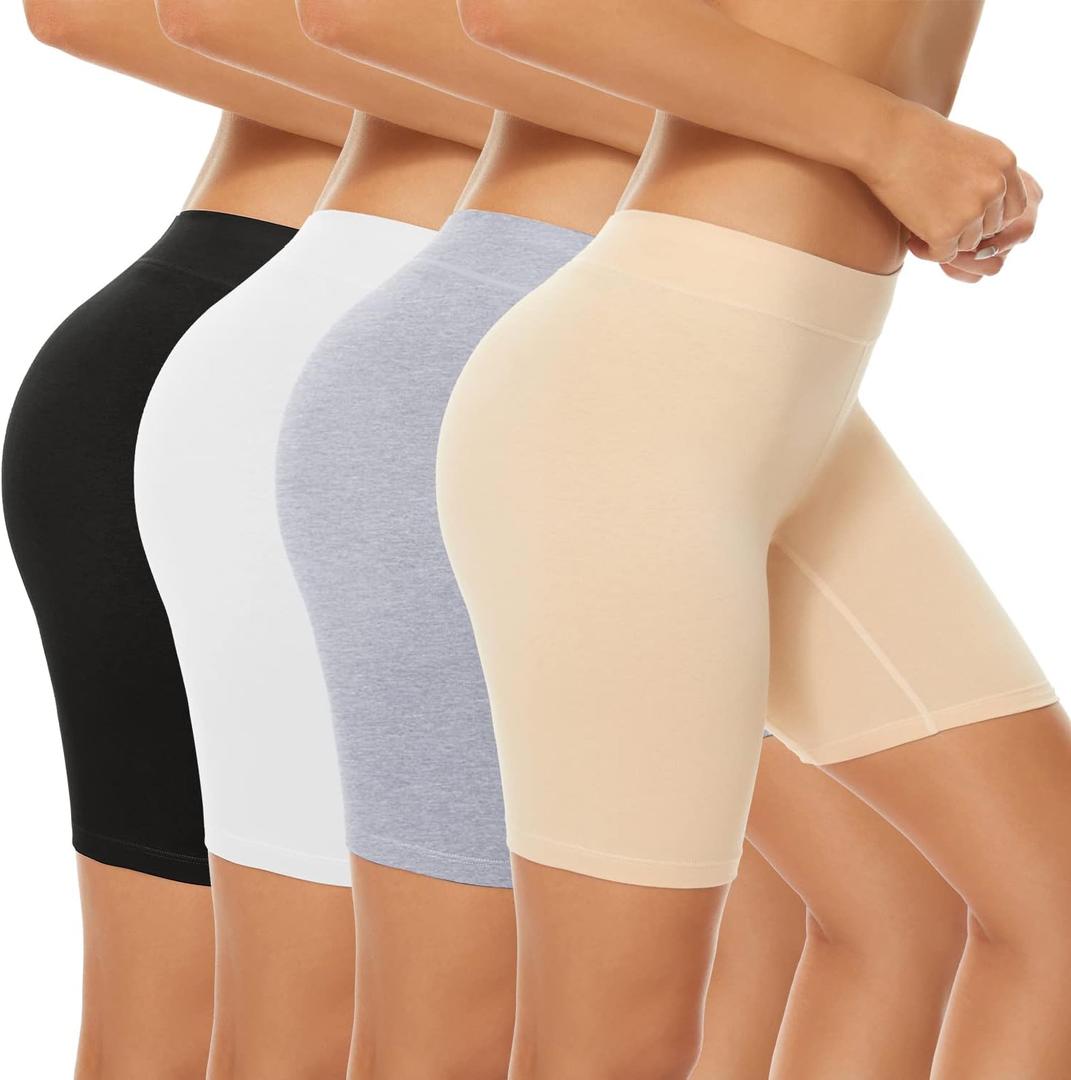 POKARLA 4 Pack Women's Cotton Underwear Boxer Shorts Anti Chafing Bike Shorts Boyshorts Panties Regular & Plus Size (Medium)